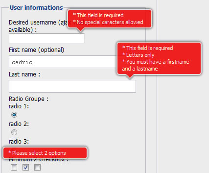 A jQuery inline form validation