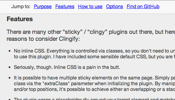 Clingify - a jQuery plugin that allows you to easily create sticky headers and navigation